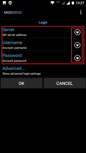 MizuDroid SIP настройки